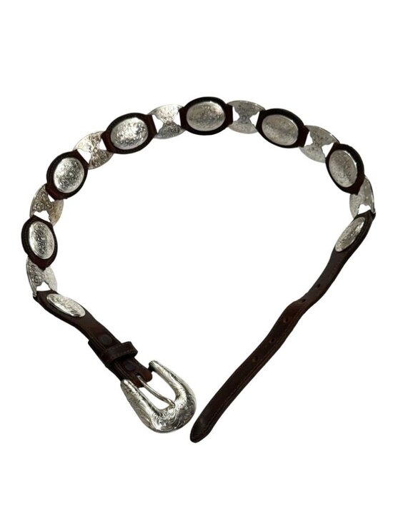 Vintage Tony Lama Womens Western Brown Leather Silver Concho Belt USA Size 28 main image 6